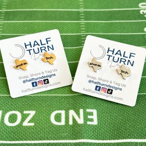 Texas Tech Wreck ’em Tech stud earrings, TTU Licensed hypoallergenic stainless steel Texas-shaped jewelry in gold or silver finish