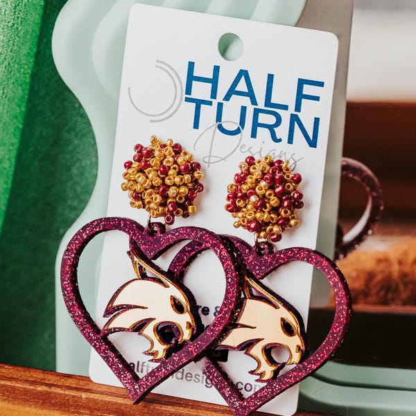 Texas State Bobcat earrings, Officially Licensed Game Day Jewelry for TXST students, alumni & fans