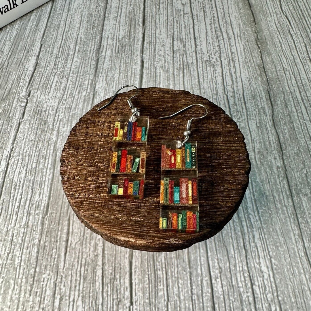Mini Book Earrings Mini Bookshelf Earrings select Silver or Gold