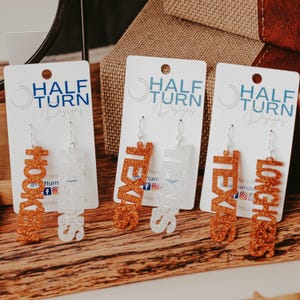 University of Texas Earrings, UT Longhorn Mix & Match Dangles, Burnt Orange and White Game Day Jewelry, Gift for UT Students and Alumni