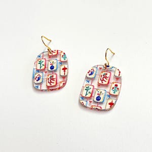Colorful mahjong earrings designed for leagues, tournaments, and casual outfits