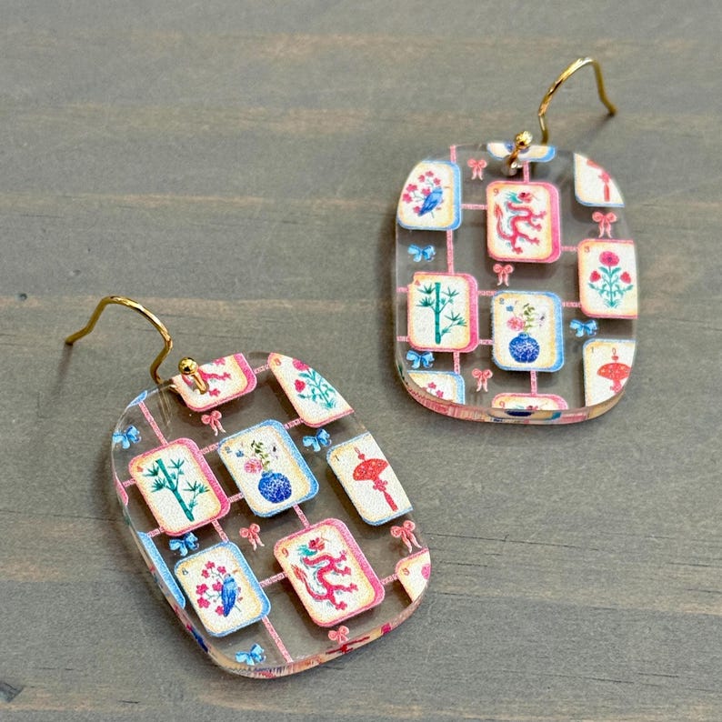 Mahjong tile dangle earrings lightweight enough for all day wear