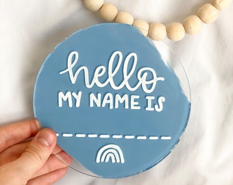 Hello My Name is Acrylic Announcement | Customizable Baby Name Sign | Baby Shower Gift | Hospital Announcement | Newborn Photo Prop