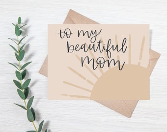 Printable Mother's Day Greeting Card - To My Beautiful Mom | Instant Download | Moms Day | Folded Card DIY | From Child | A2