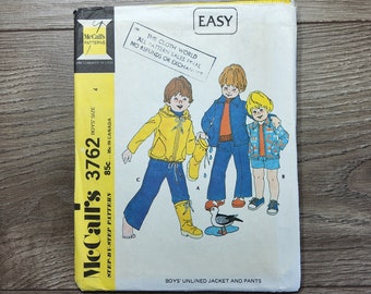 McCall's 3762 Boys' Unlined Jacket and Pants Sewing Pattern SZ 4 Chest 23" Waist 21" Hip 24"