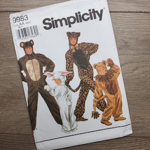 Cat, Bear, Rabbit. Lion Costume Sewing Pattern Sz S-L Simplicity 9983