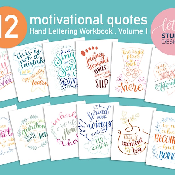 12 Motivational Quotes Hand Lettering Practice Workbook vol.1 Brush Pen Calligraphy