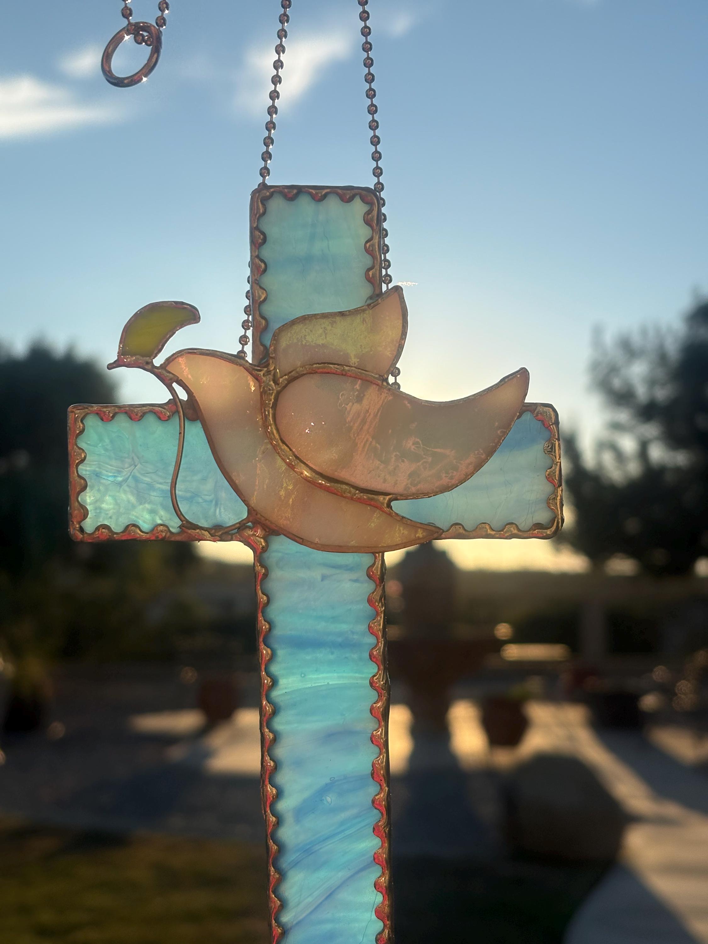 Handmade Stained Glass Cross With Dove: Christian Home Decor - Etsy
