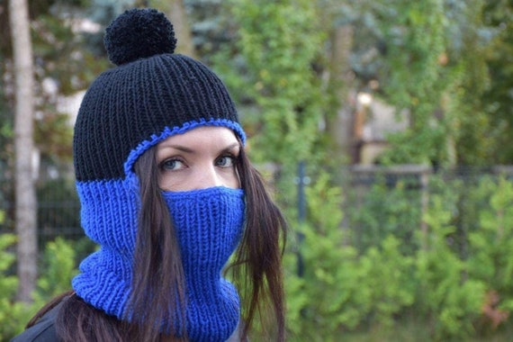 Balaclava knitted Wool yarn hat Knit balaclava Wool helmet Knit hat Mask hat Black Blue hat Ski mask Winter hat Pompon hat Balaclava knitted Wool yarn hat Knit balaclava Wool helmet Knit hat Mask hat Black Blue hat Ski mask Winter hat Pompon hat