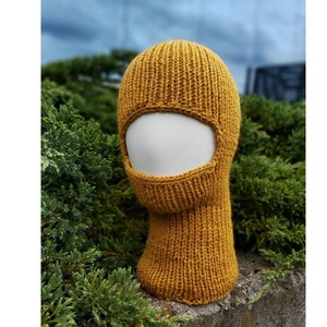 Balaclava hat Ski captor Knitted balaclava Unisex hat Mustard hat Winter hat  Hood One size