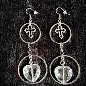 Goth Cross and Crystal Hoop Earings