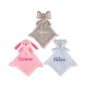 Personalized Animal Lovey Baby Blanket with Custom Embroidered Name -Security Blankets for Babies Baby Shower Luster Boys Girls Blanket Gift