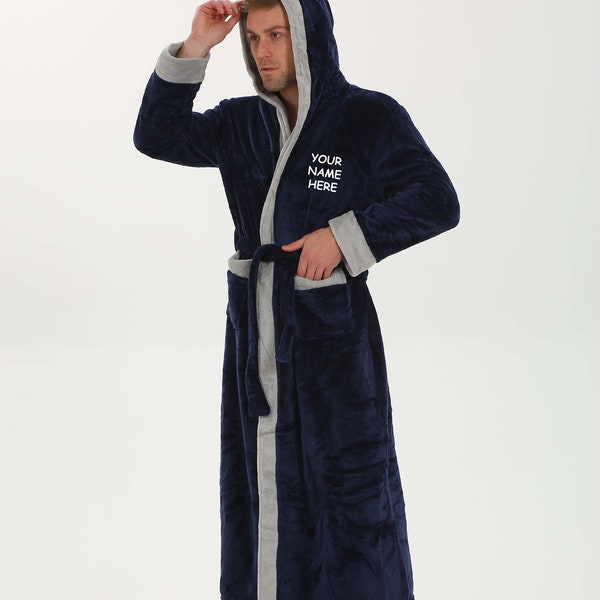 Personalized Men's robe, Birthday Gift, Robe for men, Men's Plush Soft Hooded Long Robes, Luxury Men's bathrobes, Dad gift robe