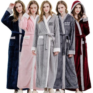 Personalized Plush Fleece Robe for Mom, Birthday Robe Gift, Monogram Hooded Bathrobe, Custom Embroidered Women,  Mothers day gift,