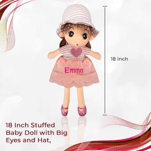 Cute Snuggle Dolls for Little Girls 18 Inch Plush Baby Doll Toys Stuffed Baby Doll with Big Eyes and Hat Rag Dolls Sleeping Cuddle Buddy