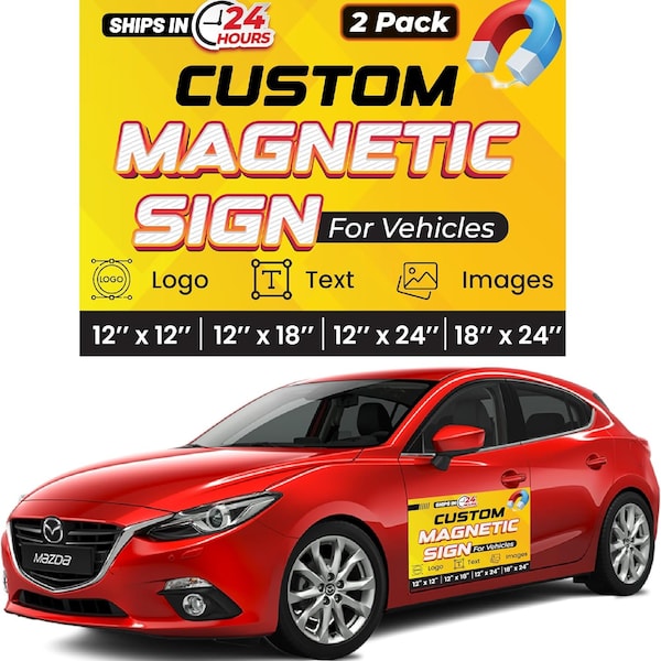 Personalized Magnetic Signs for Vehicles 2 Pack - Thick Vinyl Car Magnet Signs with Images, Text, Logo for Businesses & Event Promotions