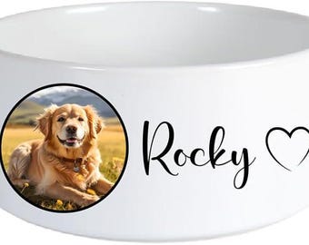 Personalized Ceramic Dog Bowls with Name & Photo - Cute Custom Ceramic Pet Bowls for Dogs, Cats, Rabbits - Non-Slip Pet Food Bowls