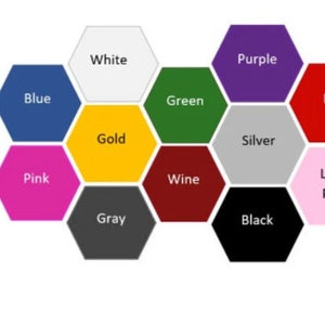 Pode incluir: Uma carta de cores com 12 cores diferentes exibidas em formas hexagonais. As cores s&atilde;o branco, azul, dourado, rosa, cinza, vinho, preto, rosa claro, verde, roxo, prata e vermelho.