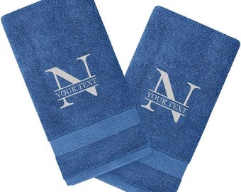 Personalized Passion Towels Set with Monogram and Name - 2 Pack Highly Absorbent & Super Soft Turkish Cotton Hand Towels  16"x30"