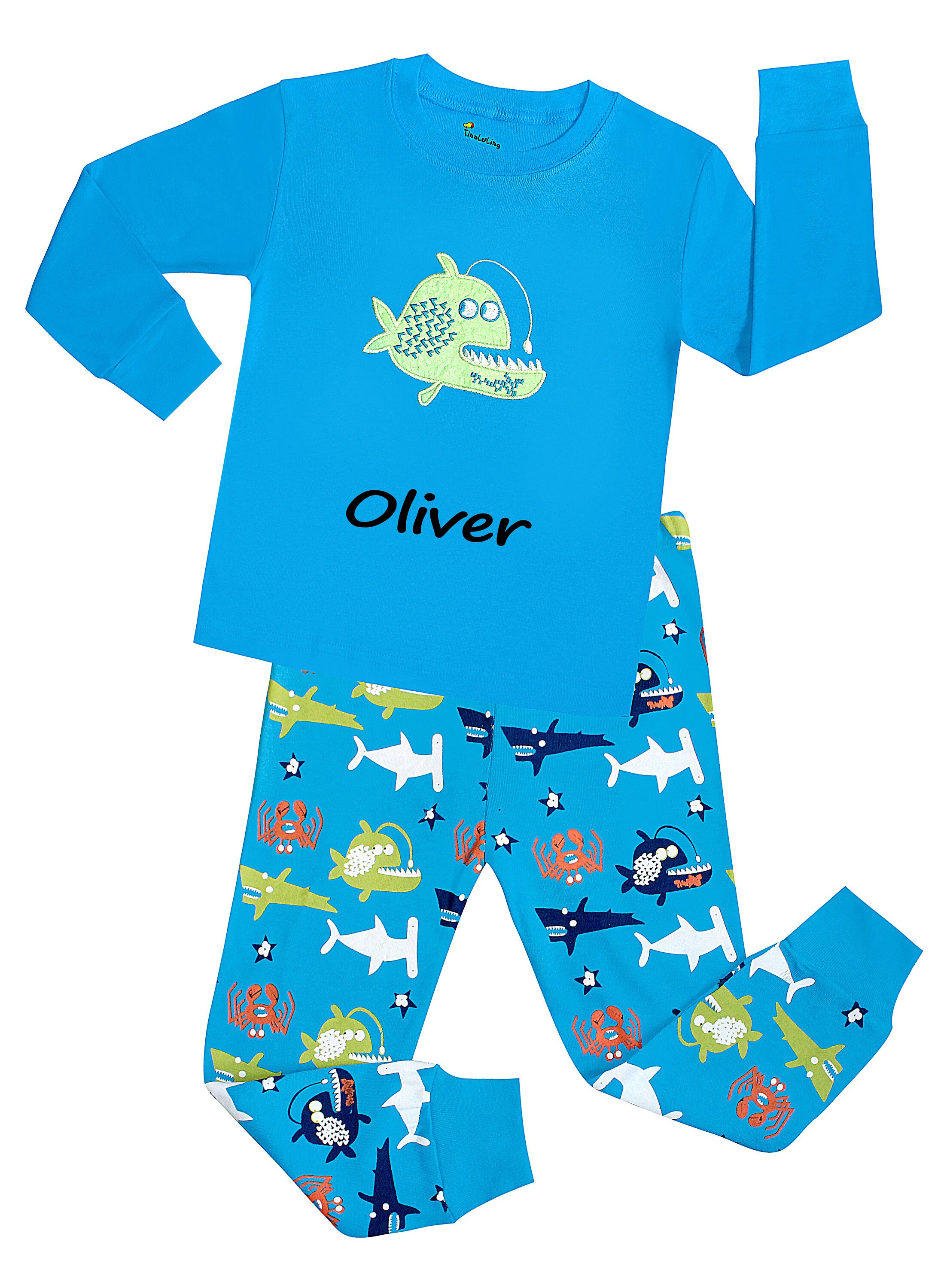 Blue Aquatic PAJAMA SET Boys Cotton Pajamas Matching Etsy