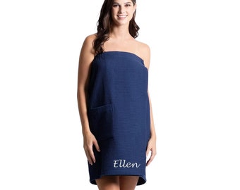 Toalha de Spa Personalizada para Mulheres - Envoltório Corporal Macio e Absorvente em Textura Waffle - Toalhas de Banho Personalizadas com Nome Bordado