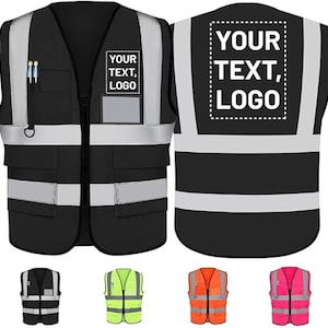 Personalized Safety Vest with Name and Logo - High Visibility Vest for Men & Women - 2” Wide Reflective Strips and 5 Pockets