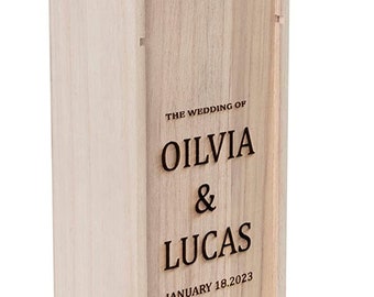 Personalized Wooden Wine Boxes for Wedding Gifts Custom Box Holder with Name or Any Other Text Stylish, Anniversary, Birthday, Housewarming