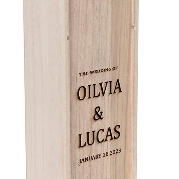 Personalized Wooden Wine Boxes for Wedding Gifts Custom Box Holder with Name or Any Other Text Stylish, Anniversary, Birthday, Housewarming