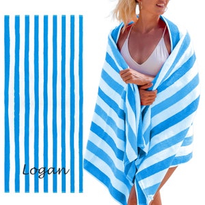 Personalized Beach Towels for Adults - Pool Towels with Name - 100% Cotton Striped Beach Towels for Women & Men - 70"x30" Quick Dry Towels