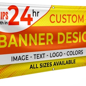 banner personalizado Banner de vinilo personalizado para negocios, graduación, fiestas de cumpleaños, uso en interiores y exteriores Banner de vinilo a todo color de 13 oz imagen 1