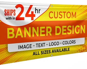 custom banner - Customized Vinyl Banner for Business, Graduation, Birthday Parties, Indoor Outdoor Use - Full Color 13oz Vinyl Banner