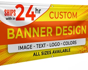 custom banner - Customized Vinyl Banner for Business, Graduation, Birthday Parties, Indoor Outdoor Use - Full Color 13oz Vinyl Banner
