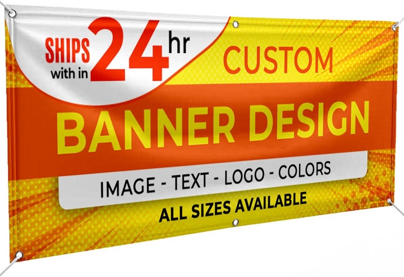 banner personalizado Banner de vinilo personalizado para negocios, graduación, fiestas de cumpleaños, uso en interiores y exteriores Banner de vinilo a todo color de 13 oz imagen 1