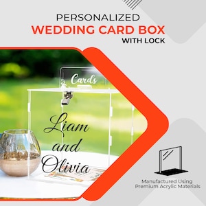 Caixa de cartão de casamento personalizada com fechadura, caixa de cartão acrílico transparente, recepção de aniversário de casamento, presente, chá de panela, festas de aniversário