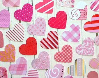 30 Pink Patterned Heart Die Cuts, Heart Cutouts, Banners, Bulletin Boards, Journal, Scrapbook, Card Making, Craft Project, Set of 30