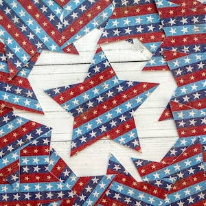 10 Patriotic Star Die Cuts, Cutouts, Decor, Banner, Scrapbook, Bulletin Board, Table Scatter, Journal, Craft Projects, Set of 10