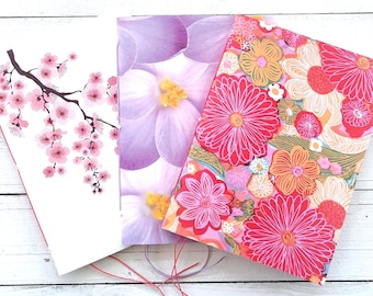 Altered Floral Greeting Card Junk Journal Set:  Flower Theme, Blank Message, Ready for Journaling, 3 Journals