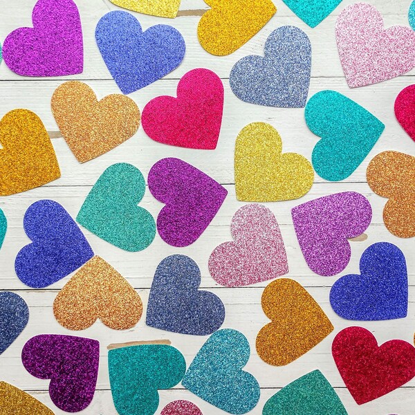 30 Glitter Heart Die Cuts, Heart Cutouts, Banners, Bulletin Boards, Journal, Scrapbook, Card Making, Craft Project, Set of 30