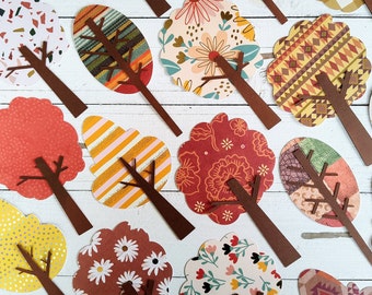 Fall Tree Die Cuts for Bulletin Boards, Banners, Table Decor, Journaling, Scrapbooking, Card Making, Craft Projects, Set of 16