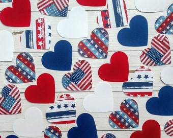 60 Patriotic Heart Die Cuts, Heart Cutouts, Banners, Bulletin Boards, Journal, Scrapbook, Card Making, Craft Project, Set of 30