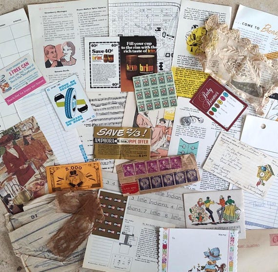 Vintage Ephemera Grab Bag: 30 Piece Junk Journal Lot (6x9 or Smaller)