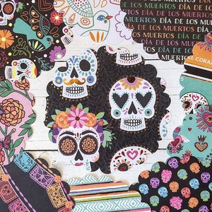Day of the Dead Scalloped Circles: Dia de los Muertos Party Supplies, Coasters, Junk Journal Cards, Set of 10