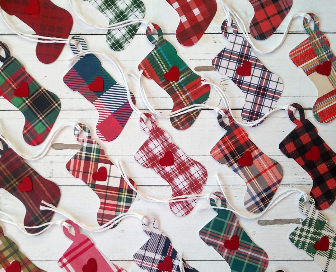 10 Plaid Christmas Stocking Gift Tags, Plaid Stocking Tags, Christmas