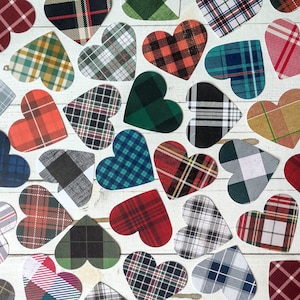 30 Woodland Plaid Heart Die Cuts, Heart Cutouts, Banners, Bulletin Boards, Journal, Scrapbook, Card Making, Craft Project, Set of 30