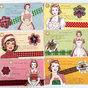 Altered Vintage Christmas Recipe Cards: Junk Journal Embellishments, Set of 6