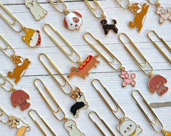 Paperclips w/Dog Charms for Junk Journals, Planners, Books, Bible, Scrapbook, Recipe Book, Greeting Card, and Craft Projects, Set of 6