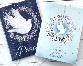Altered Christmas Greeting Card Junk Journal Set:  Peace Message, Blank Ready for Journaling, Set of 2 Journals