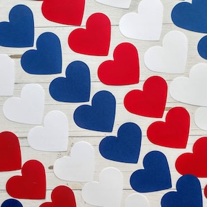 30 Red, White & Blue Heart Die Cuts, Heart Cutouts, Banners, Bulletin Boards, Journal, Scrapbook, Card Making, Craft Project, Set of 30