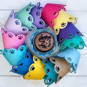 Dog Paw Print Cupcake Sleeves: Pet Party Decor, Set of 6