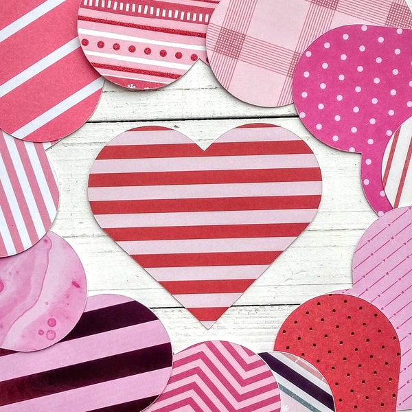 10 Pink Patterned Heart Die Cuts, Pink Heart Cutouts for Banners, Bulletin Boards, Journal, Scrapbook, Card Making, Craft Project